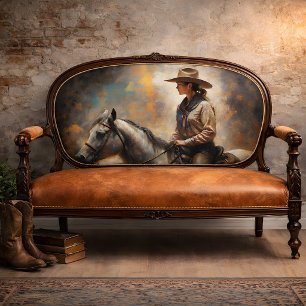Cowgirl reitet auf weißem Pferd Sonnenuntergang Dé Seidenpapier