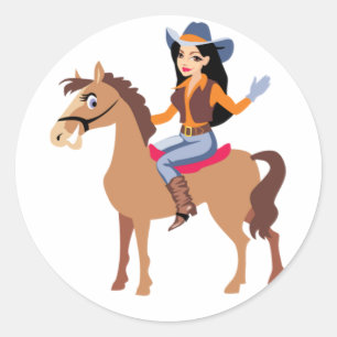 Cowgirl reitet ein Pferdekleber Runder Aufkleber