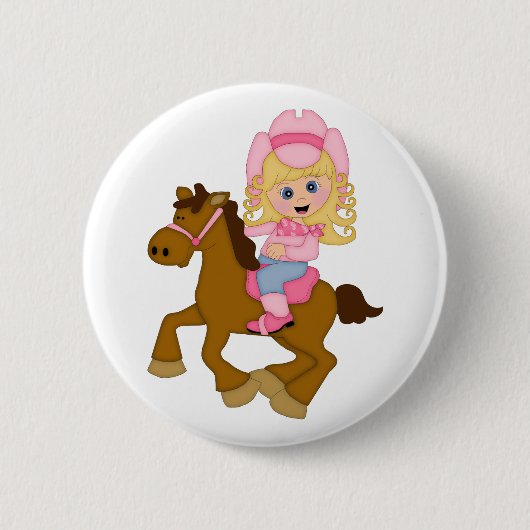 Cowgirl-Reitpferd (Rosa) Button (Vorderseite)