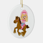 Cowgirl-Reitpferd (Rosa) Keramik Ornament (Rechts)