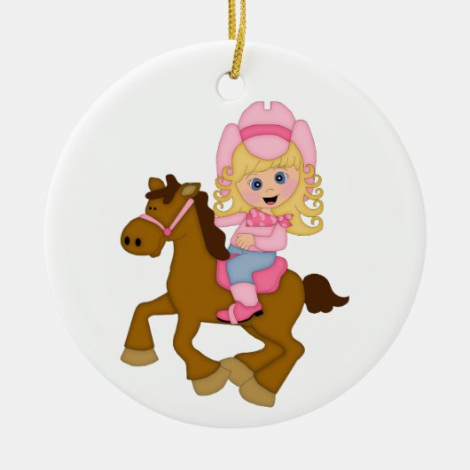 Cowgirl-Reitpferd (Rosa) Keramik Ornament (Vorne)