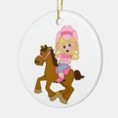 Cowgirl-Reitpferd (Rosa) Keramik Ornament (Links)