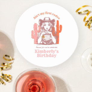 Cowgirl Retro Rosa Diskothek Ball Geburtstagsparty Runder Pappuntersetzer