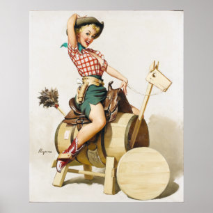 Cowgirl Riding Button Up Poster