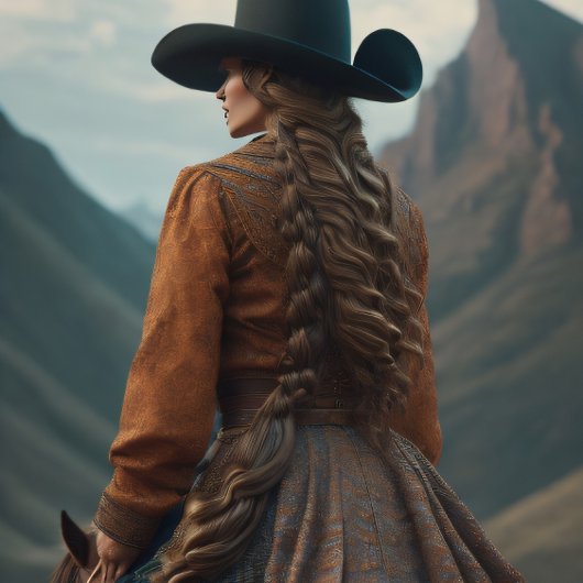 Cowgirl riding into the sunset, Cowboy hat v3 Seidenpapier