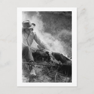 Cowgirl ringt mit einem Kalb, 1930er Jahre Postkarte
