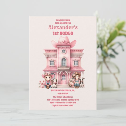 Cowgirl Rodeo 1. Geburtstag Einladung (Stehend Vorderseite)