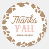 Cowgirl Rodeo Geburtstagsparty Danke Runder Aufkleber (Vorderseite)