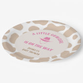 Cowgirl Rodeo Kuh Print Girl Baby Dusche Pappteller (Schrägansicht)