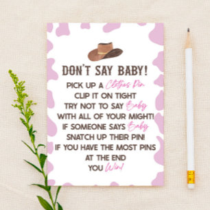 Cowgirl Rodeo Western Sage kein Baby Shower Game Briefpapier