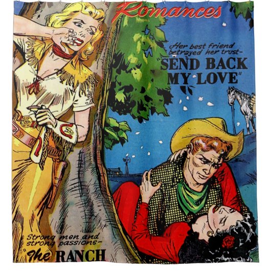 Cowgirl Romance The ratyal Vintage Comicen Duschvorhang (Vorderseite)