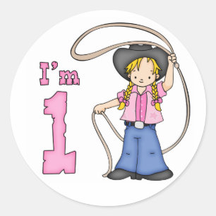 Cowgirl Roper 1. Geburtstag Runder Aufkleber