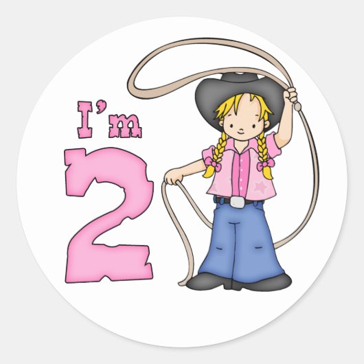 Cowgirl Roper 2nd Birthday Classic Round Sticker (Vorderseite)
