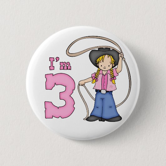 Cowgirl Roper 3. Geburtstag Button (Vorderseite)