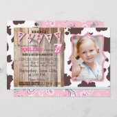 Cowgirl-rosa Bandanna-Western-Thema-Geburtstag Einladung (Vorne/Hinten)