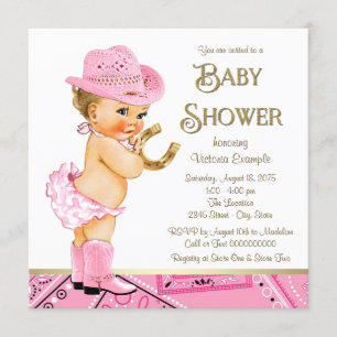 Cowgirl Rosa Gold Hufeisen Cowgirl Baby Shower Einladung