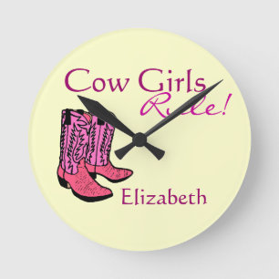 Cowgirl-rosa Stiefel Runde Wanduhr