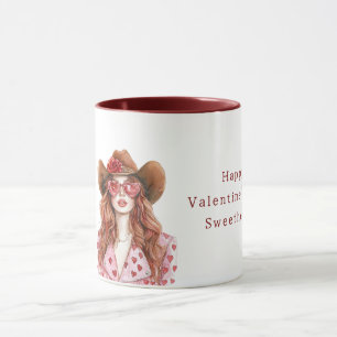 Cowgirl Rote Haare Rosa Herzen Valentinstag Tasse