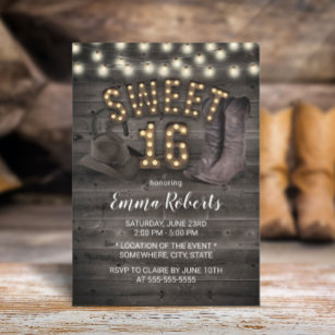 Cowgirl Rustic Barn Wood Western Sweet 16 Einladung