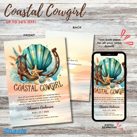 ⭐ Cowgirl Rustic Beach Bachelorette Bridal Einladung