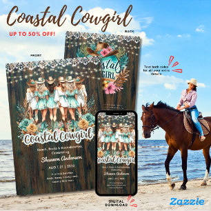 ⭐ Cowgirl Rustic Beach Bachelorette Bridal Einladung