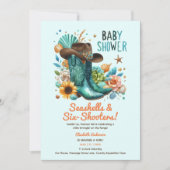 ⭐ Cowgirl Seashells Baby Dusche Aquamarin Einladung (Vorderseite)