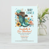 ⭐ Cowgirl Seashells Baby Dusche Aquamarin Einladung (Stehend Vorderseite)