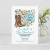 ⭐ Cowgirl Seashells Baby Dusche Aquamarin Einladung (Stehend Vorderseite)
