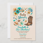 ⭐ Cowgirl Seashells Baby Dusche Aquamarin Einladung (Vorderseite)