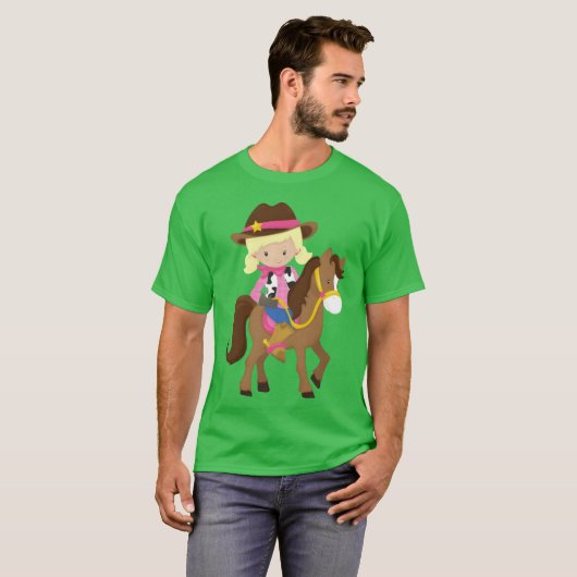 Cowgirl Sheriff Horse Western Blonde Hair Retro T-Shirt (Vorne ganz)