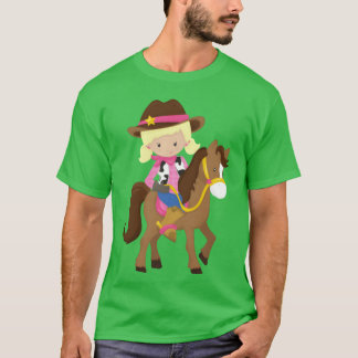 Cowgirl Sheriff Horse Western Blonde Hair Retro T-Shirt