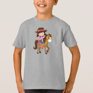 Cowgirl, Sheriff, Pferd, Western, Braunhaar T-Shirt
