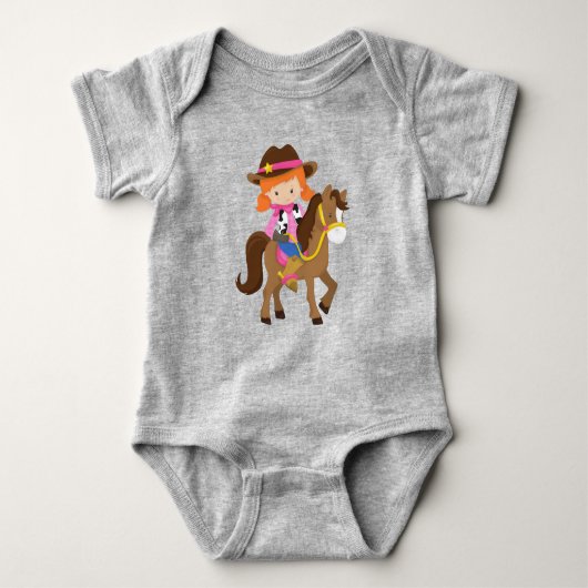 Cowgirl, Sheriff, Pferd, Western, Orangenhaar Baby Strampler (Vorderseite)