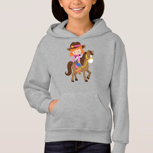 Cowgirl, Sheriff, Pferd, Western, Orangenhaar Hoodie (Vorderseite)
