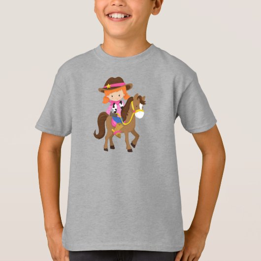 Cowgirl, Sheriff, Pferd, Western, Orangenhaar T-Shirt (Vorderseite)