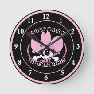 Cowgirl Skull Runde Wanduhr