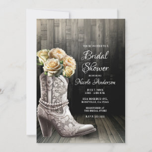 Cowgirl Spitzen Stiefel & White Blume Rustikale Br Einladung