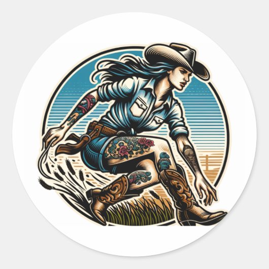 Cowgirl-Sticker Runder Aufkleber (Vorderseite)