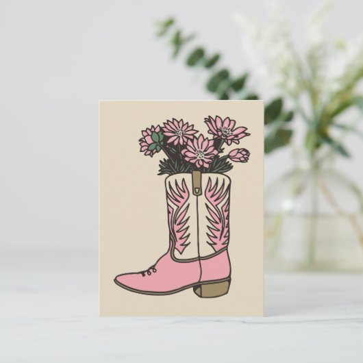 Cowgirl Stiefel Blume Postkarte (Stehend Vorderseite)