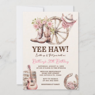 Cowgirl-Stiefel-Blumen-Western-Geburtstag Einladung