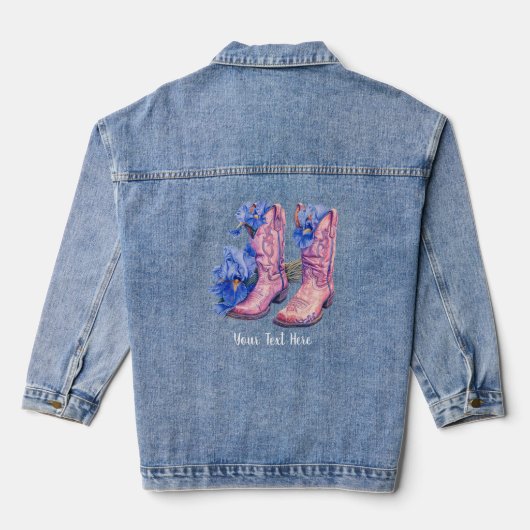 Cowgirl Stiefel & Iris Blume mit Text Denim Jacket Jeansjacke (Rückseite)