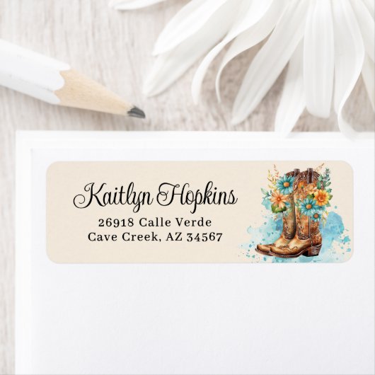 Cowgirl Stiefel mit Blume Rücksendeadressen-Aufkle (Insitu)