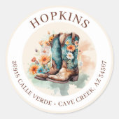 Cowgirl Stiefel mit Blume Rücksendeadressen-Aufkle Runder Aufkleber (Vorderseite)