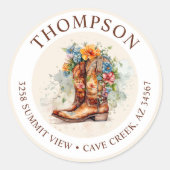 Cowgirl Stiefel mit Blume Rücksendeadressen-Aufkle Runder Aufkleber (Vorderseite)