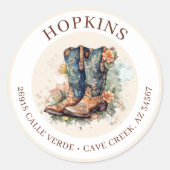 Cowgirl Stiefel mit Blume Rücksendeadressen-Aufkle Runder Aufkleber (Vorderseite)