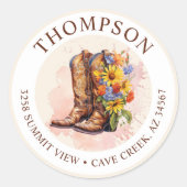 Cowgirl Stiefel mit Blume Rücksendeadressen-Aufkle Runder Aufkleber (Vorderseite)