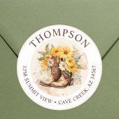 Cowgirl Stiefel mit Blume Rücksendeadressen-Aufkle Runder Aufkleber