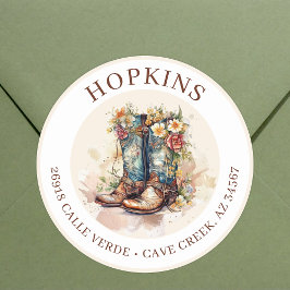 Cowgirl Stiefel mit Blume Rücksendeadressen-Aufkle Runder Aufkleber