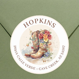 Cowgirl Stiefel mit Blume Rücksendeadressen-Aufkle Runder Aufkleber