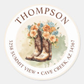 Cowgirl Stiefel mit Blume Rücksendeadressen-Aufkle Runder Aufkleber (Vorderseite)